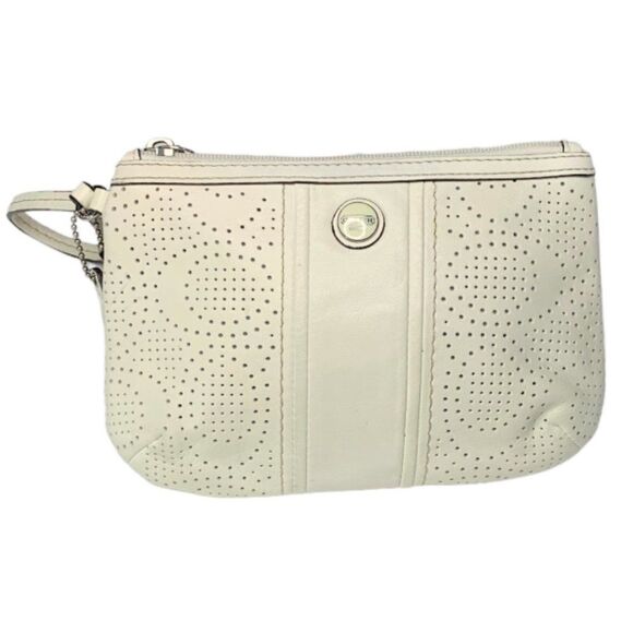 COACH Logo Perforated C's Leather Wristlet - Picture 1 of 4